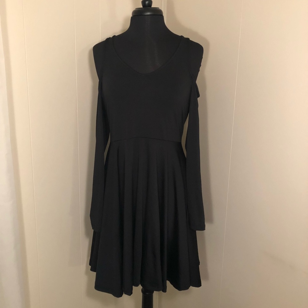 Abody Black Long Sleeve Skater Mini Dress